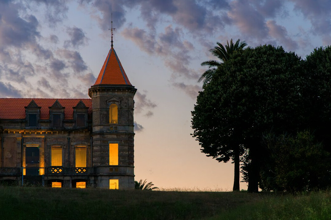 old mansion at dusk